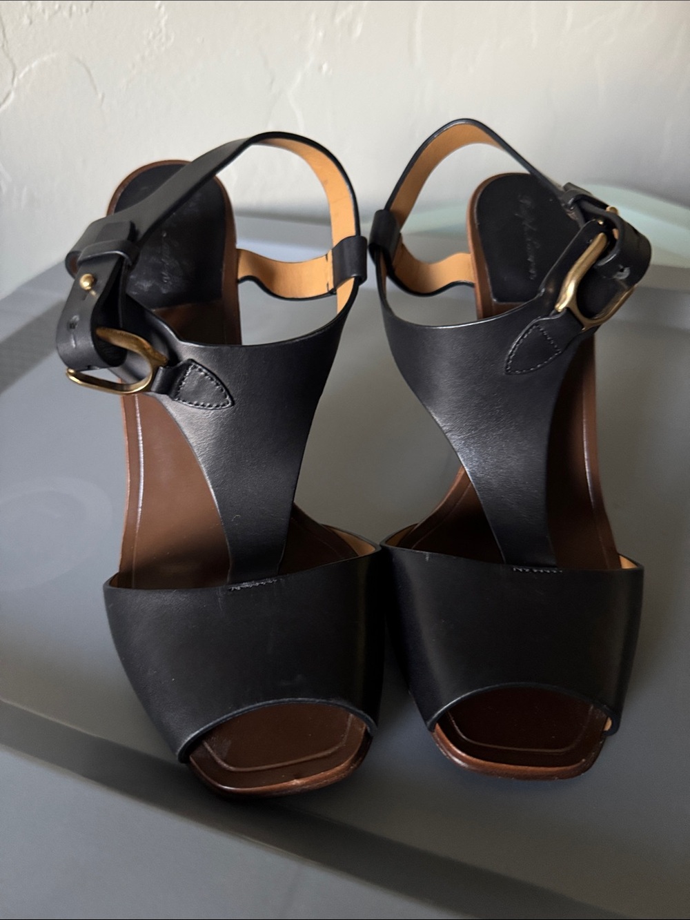 Ralph Lauren leather t strap heels